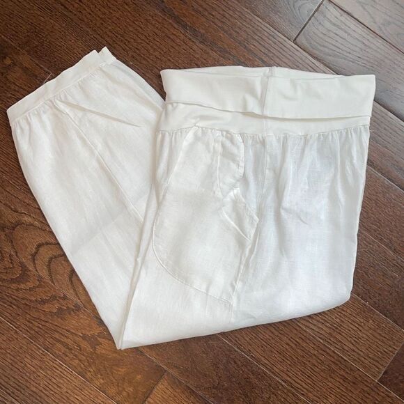 Pure Venice Womens 100% Linen Pants Cropped Tapered Leg Casual White Size Medium - Picture 1 of 9
